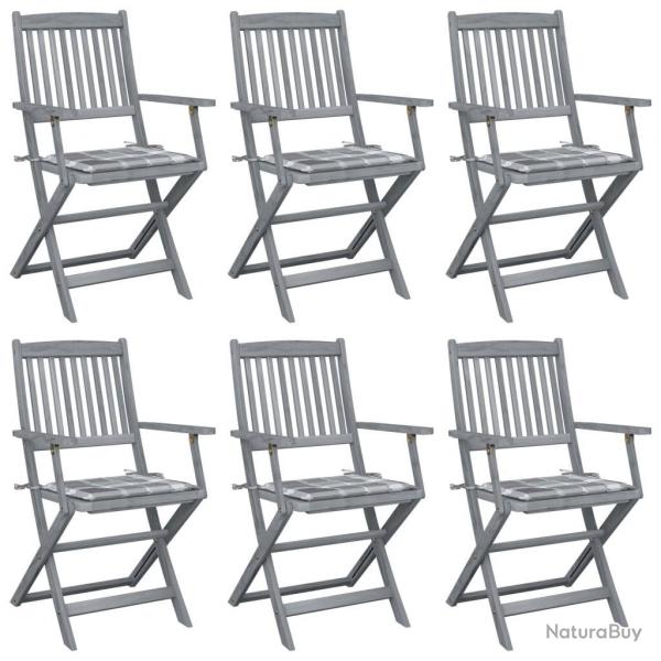 Chaises pliables d'extrieur lot de 6 et coussins Bois d'acacia
