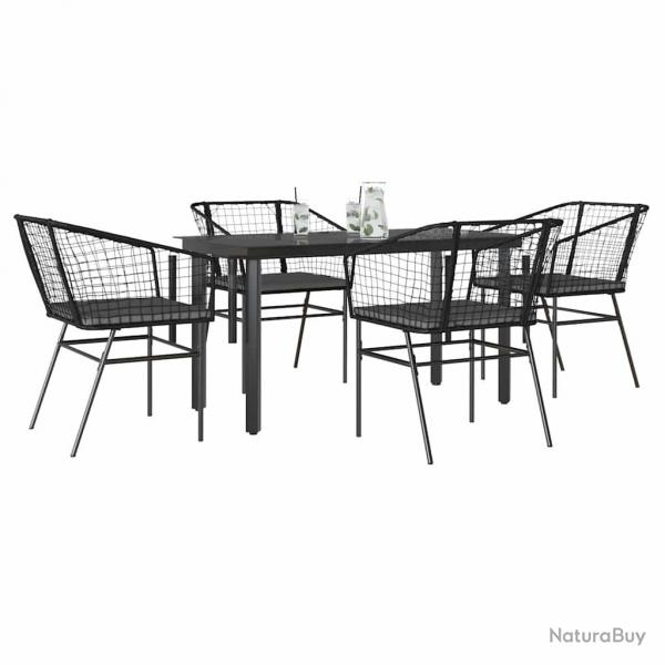 Ensemble  manger de jardin et coussins 5 pcs noir rotin verre