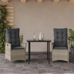 Ensemble à manger de jardin 3pcs coussins gris clair poly rotin