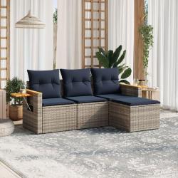 Salon de jardin 4 pcs avec coussins gris résine tressée