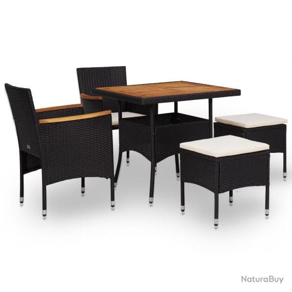 Mobilier d'extrieur 5 pcs Noir Rsine tresse et bois d'acacia