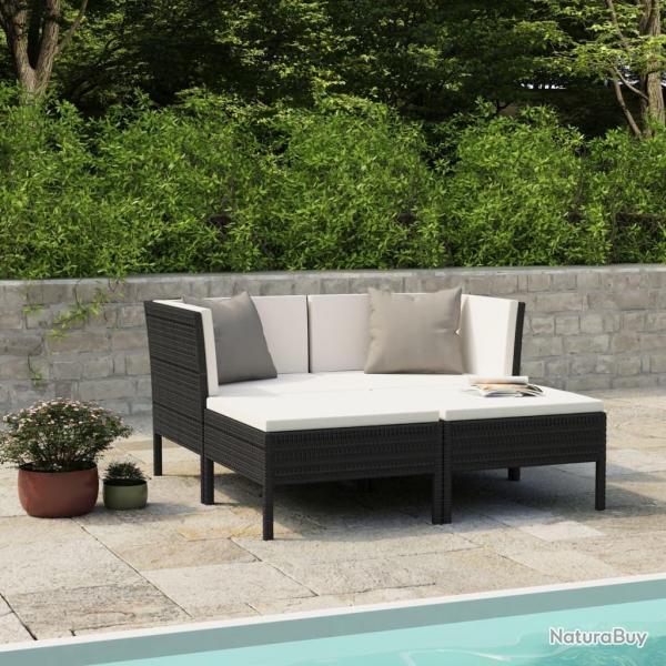 Salon de jardin 4 pcs avec coussins Rsine tresse Noir