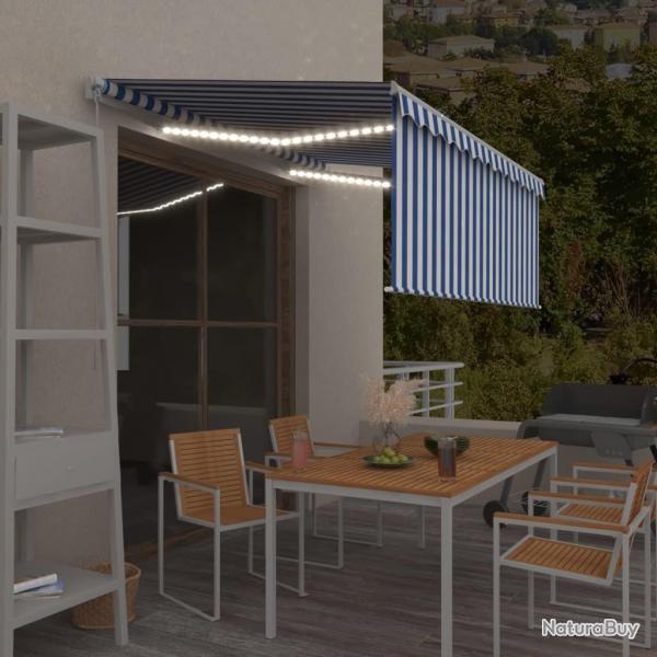 Auvent rtractable manuel avec store LED 3,5x2,5m Bleu et blanc