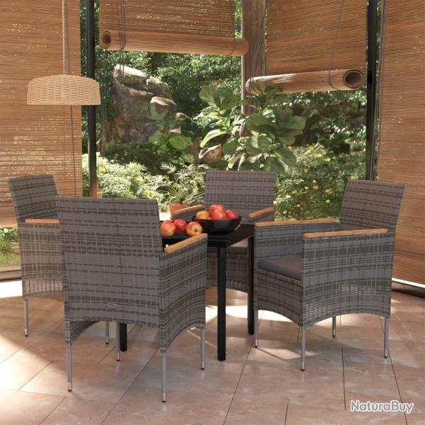 Ensemble  manger de jardin et coussins 5pcs Gris/noir
