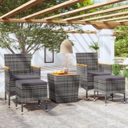 Ensemble de bistro de jardin 5pcs Résine tressée et acacia Gris