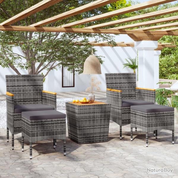 Ensemble de bistro de jardin 5pcs Rsine tresse et acacia Gris