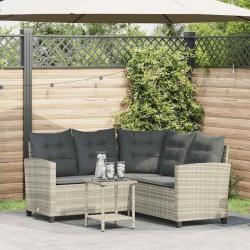Canapé de jardin table et coussins en forme de L gris clair