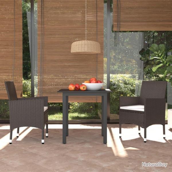 Ensemble  dner de jardin avec coussins 3 pcs poly rotin brun