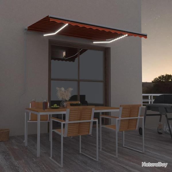 Auvent manuel rtractable avec LED 300x250 cm Orange et marron