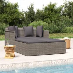 Chaise longue avec coussins gris 182x118x63 cm résine tressée