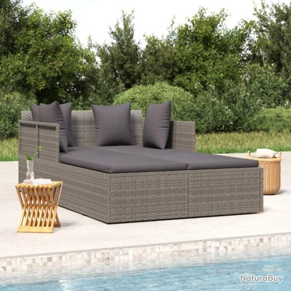 Chaise longue avec coussins gris 182x118x63 cm rsine tresse