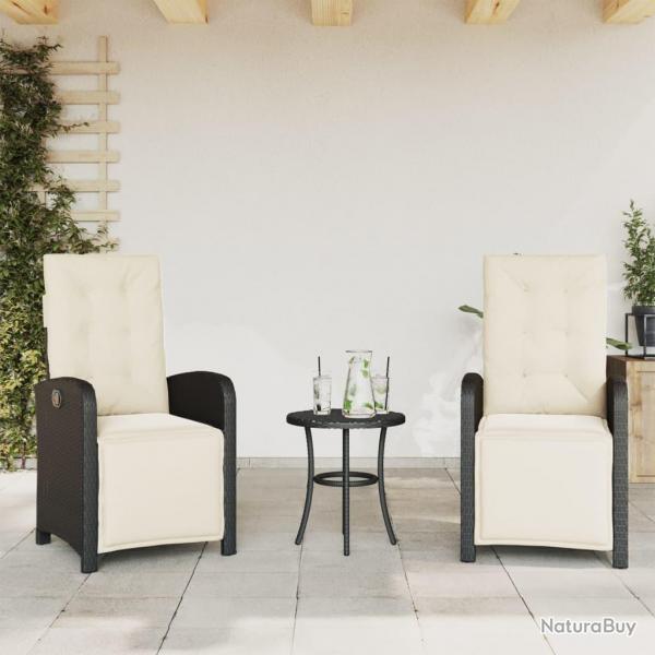 Chaises inclinables de jardin lot de 2 repose-pied noir rotin