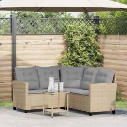 Canapé de jardin avec table et coussins en forme de L beige