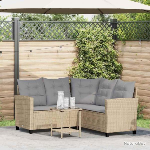 Canap de jardin avec table et coussins en forme de L beige