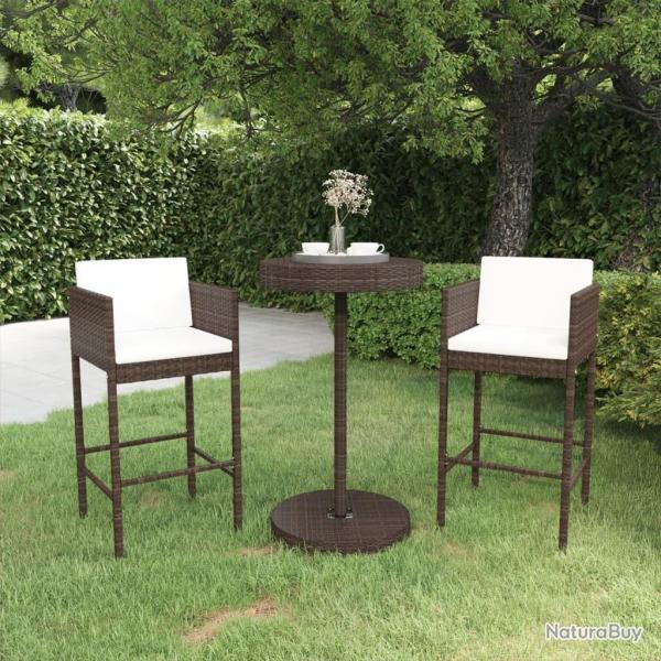 Meubles de bar de jardin 3pcs et coussins Rsine tresse Marron