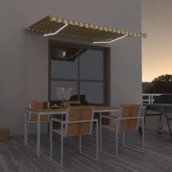 Auvent manuel rétractable avec LED 350x250 cm Jaune et blanc