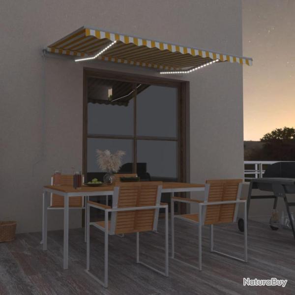 Auvent manuel rtractable avec LED 350x250 cm Jaune et blanc
