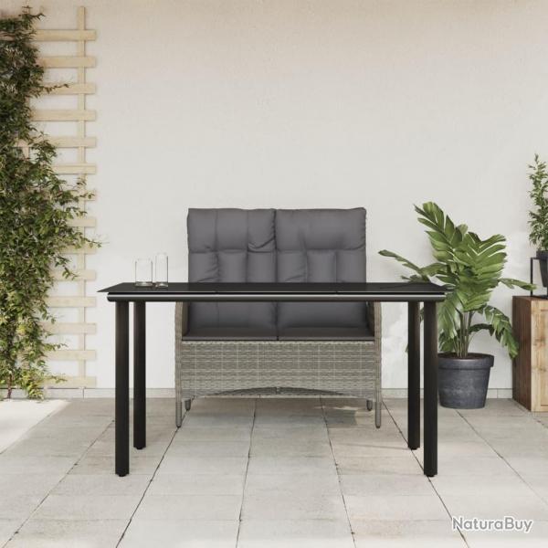 Ensemble  manger jardin et coussins 2 pcs gris rotin