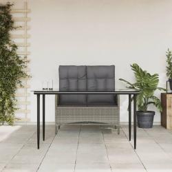 Ensemble à manger jardin et coussins 2 pcs gris rotin