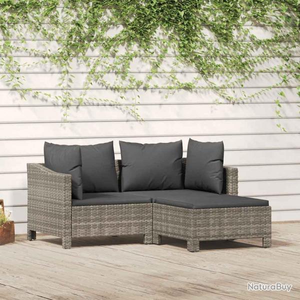 Salon de jardin 3 pcs avec coussins Gris Rsine tresse