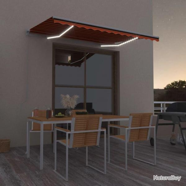 Auvent manuel rtractable avec LED 350x250 cm Orange et marron