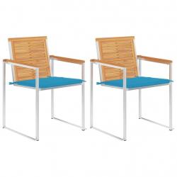Chaises de jardin avec coussins lot de 2 Teck solide et acier