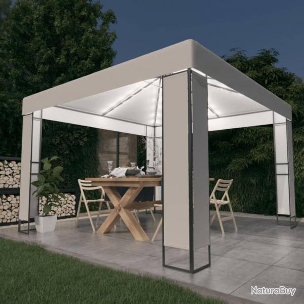 Tonnelle avec double toit et lumires LED 3x3 m Blanc