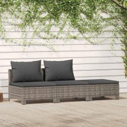 Salon de jardin 3 pcs avec coussins Gris Résine tressée
