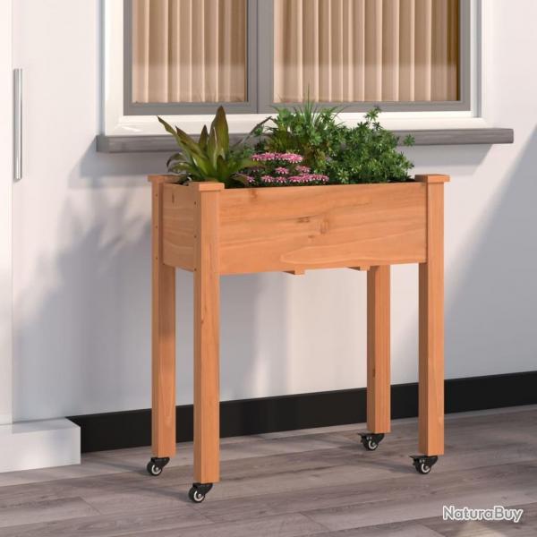 Jardinire sur roues avec doublure brun 71x37x80 cm bois sapin