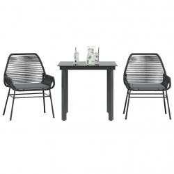 Ensemble à manger de jardin et coussins 3 pcs noir rotin verre