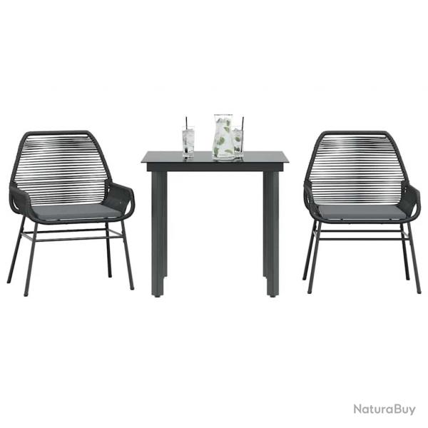 Ensemble  manger de jardin et coussins 3 pcs noir rotin verre