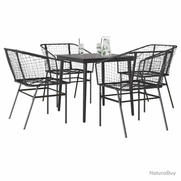 Ensemble  manger de jardin 5 pcs noir rsine tresse verre