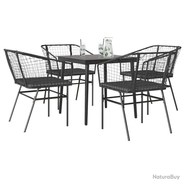 Ensemble  manger de jardin et coussins 5 pcs noir rotin verre