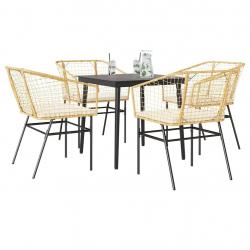 Ensemble à manger jardin coussins 5pcs marron poly rotin verre