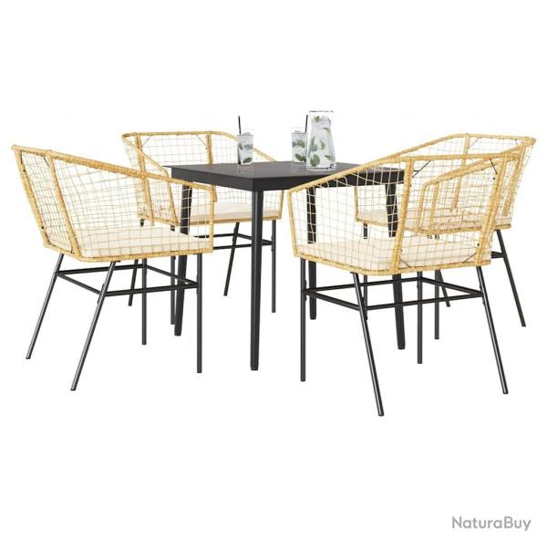 Ensemble  manger jardin coussins 5pcs marron poly rotin verre