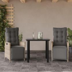 Ensemble à manger de jardin 3pcs coussins gris clair poly rotin