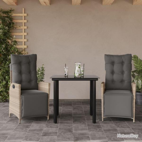 Ensemble  manger de jardin 3pcs coussins gris clair poly rotin