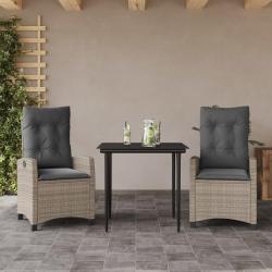 Ensemble à manger de jardin 3pcs coussins gris clair poly rotin