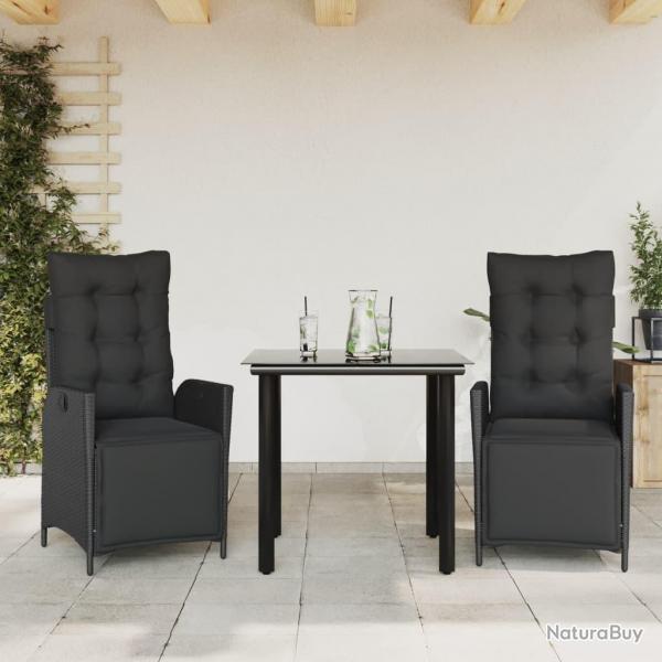 Ensemble  manger de jardin avec coussins 3 pcs Noir