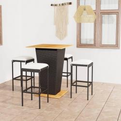 Ensemble de bar de jardin 5 pcs et coussins Résine tressée Noir
