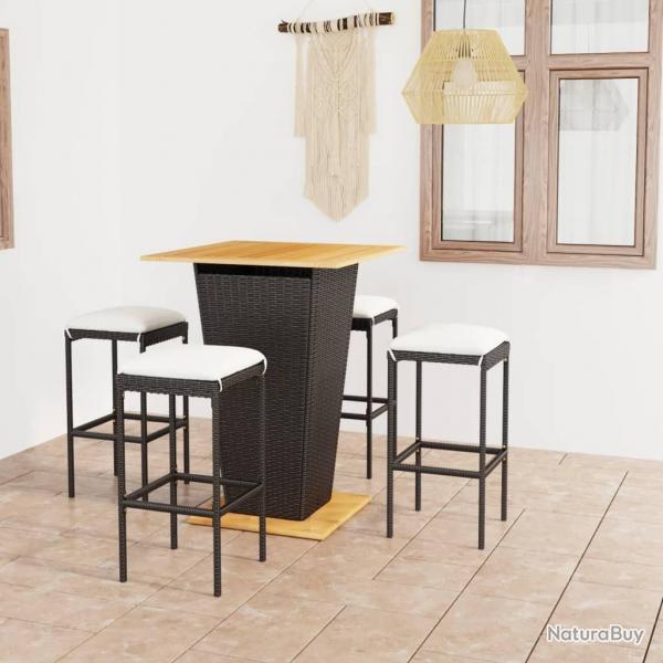 Ensemble de bar de jardin 5 pcs et coussins Rsine tresse Noir