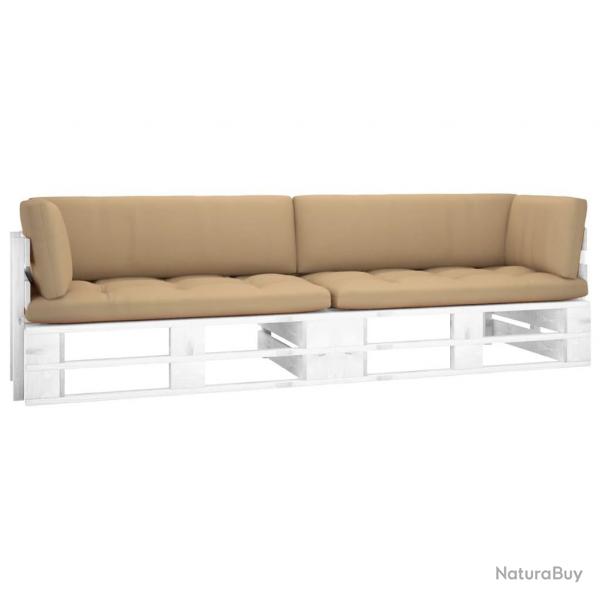 Canap palette 2 places avec coussins Pin imprgn de blanc