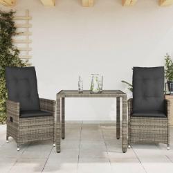 Ensemble de bistro 3 pcs avec coussins gris résine tressée