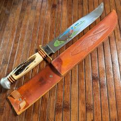 GRAND COUTEAU BOWIE GATOR HUNTER PAR EDGE BRAND SOLINGEN ALLEMAGNE LAME GRAVÉE ALLIGATOR
