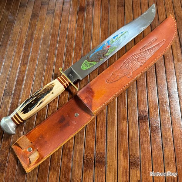 GRAND COUTEAU BOWIE GATOR HUNTER PAR EDGE BRAND SOLINGEN ALLEMAGNE LAME GRAVE ALLIGATOR