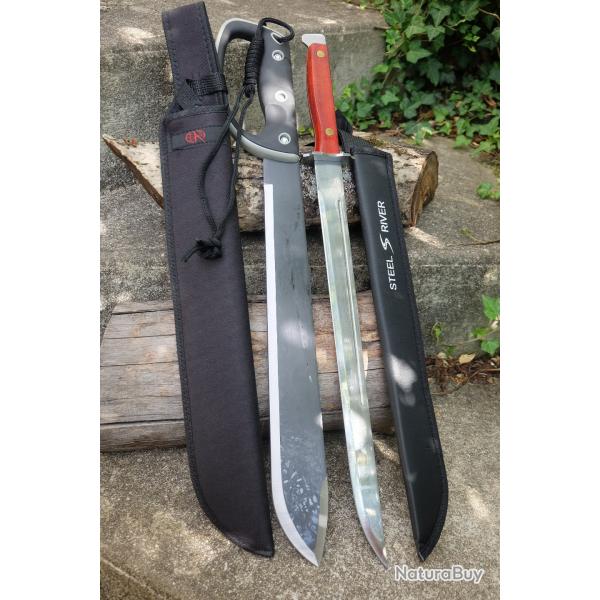 Lot de 2 Machette Sabre Epe Lame Acier Inoxydable Manche Bois/Abs Etui Nylon Lot Pour Survivaliste