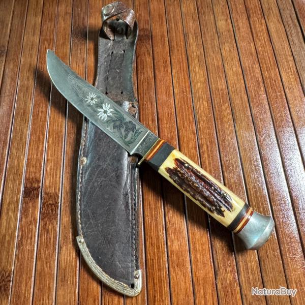 COUTEAU E. KNECHT & CO ALLEMAND SOLINGEN ROSTEFREI LAME GRAVE DE EDELWEISS