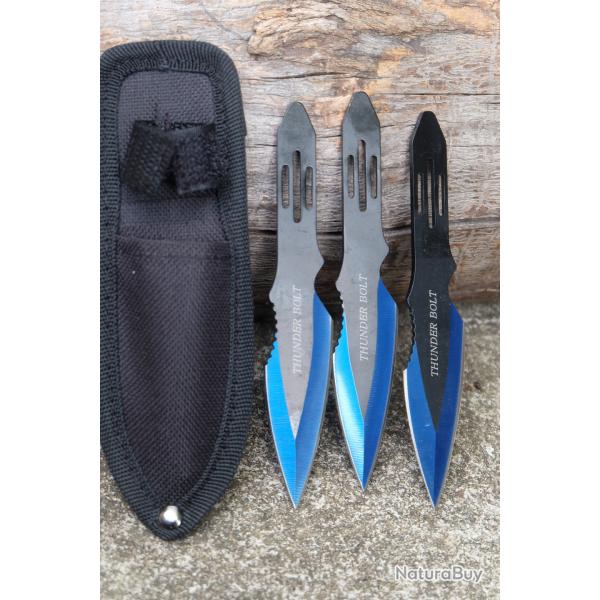 Lot de 3 Couteau de Lancer Rite Edge 3pc Drop Point Lame Acier Inox Manche Acier Etui Nylon