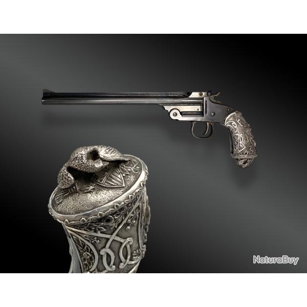 PISTOLET SMITH & WESSON SINGLE SHOT, 2 Mod. CROSSE ALLEGORIE DE LA LIBERTE.