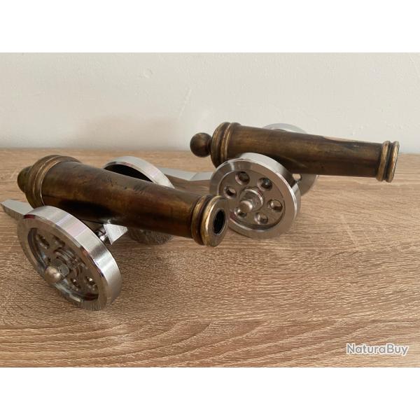 Paire de Canons Dcoratifs Collection Bronze Acier Chrom Militaria Artillerie